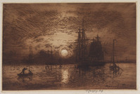 KG 09175
<br/>
Ondergaande zon in de haven van Antwerpen
<br/>
<em>Jongkind, Johan Barthold (1819-1891)</em>